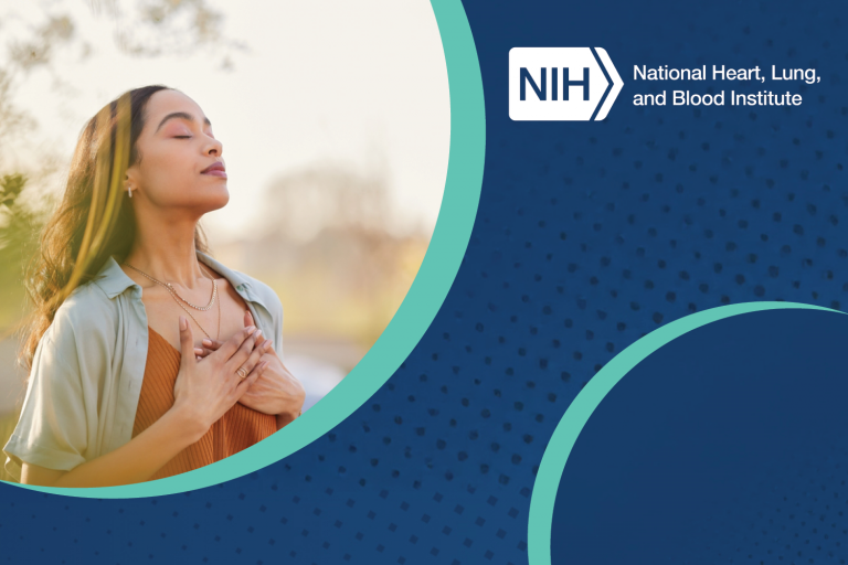 Event banner for NHLBI workshop titled Lung as the Gateway for Environmental Exposures includes photo of woman outdoors, standing with eyes closed and hands over her chest