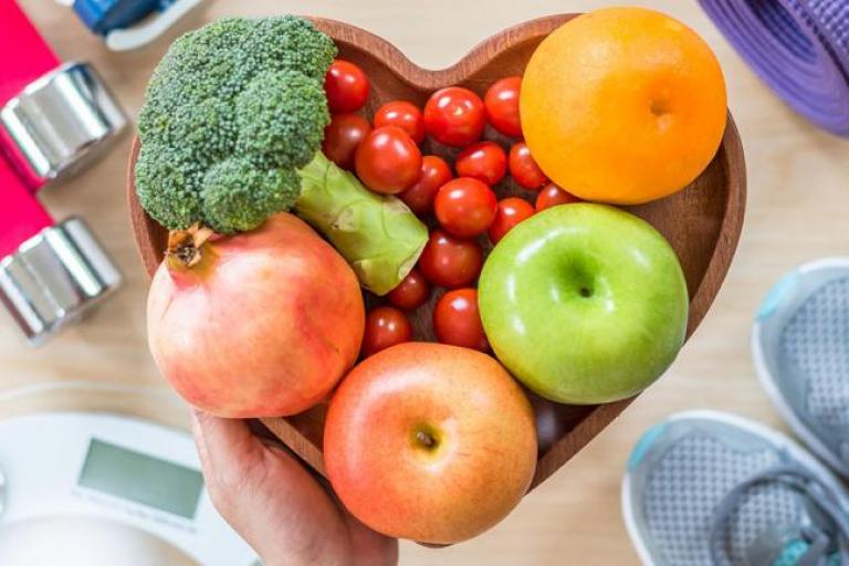 Bowl of fruit in the shape of a heart