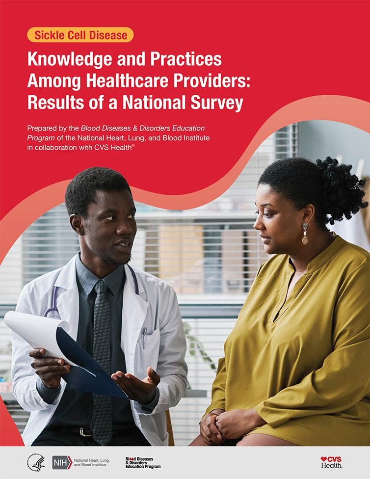 A doctor discussing information with his patient. Text: Sickle Cell Disease - Knowledge and Practices Among Healthcare Providers: Results of a National Survey.